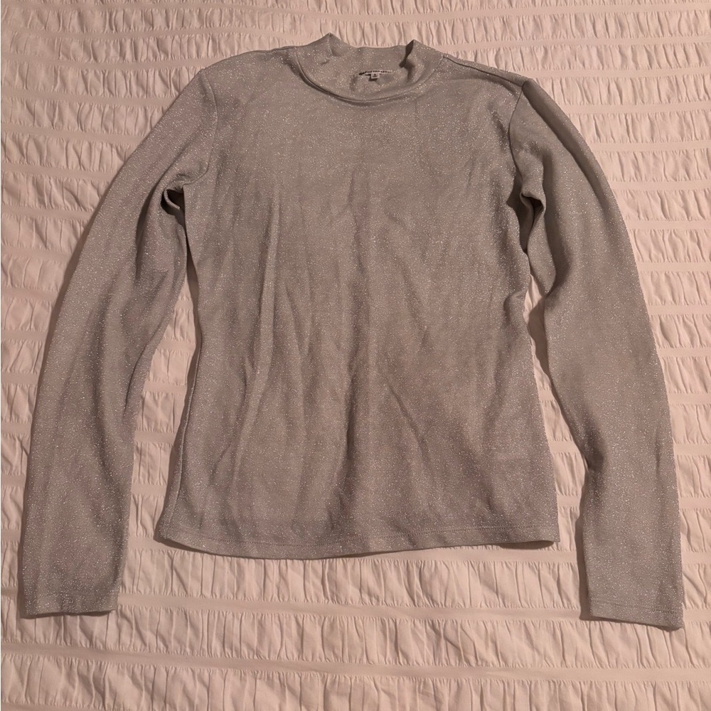 Reformation Bailey Silver Sparkle Long Sleeve Top